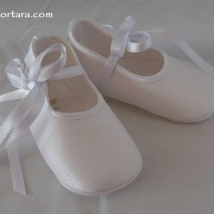 Stylish White or Ivory Silky Satin Baby Girl Baptism Shoes