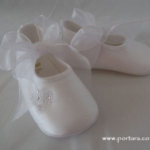 White or Ivory Silk Ballerina Fashion Christening Baptism Shoes for Your Baby Girl