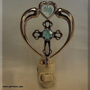 Cross in Heart 24K Gold Plated with Genuine Austrian Swarovski Crystals Night Light