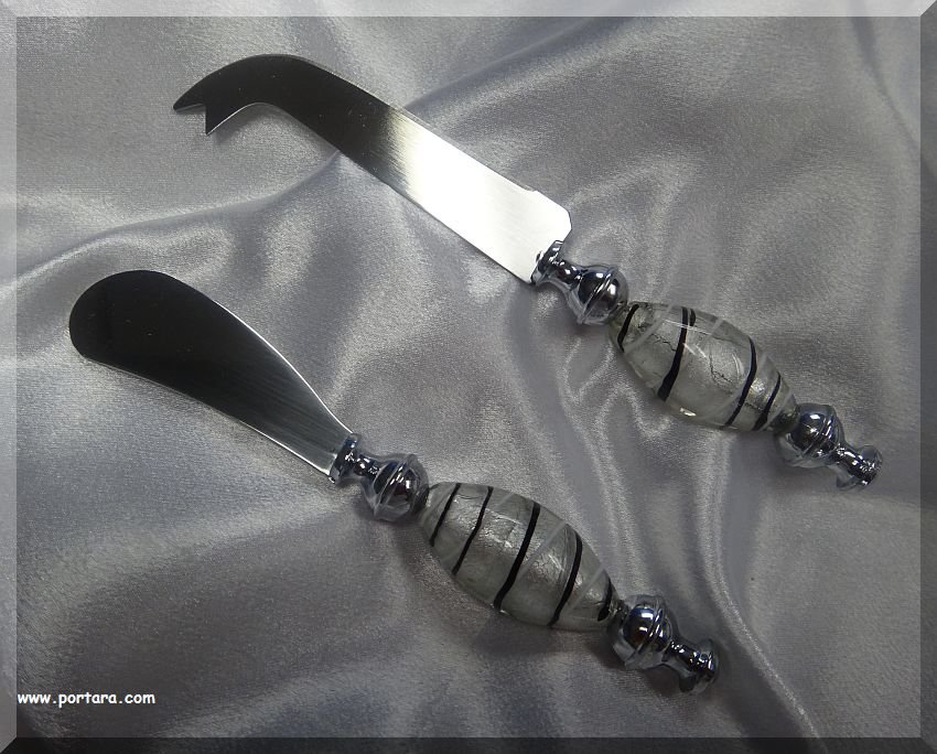 Murano Art Deco Bottle Opener Silver And Black Glass Bead