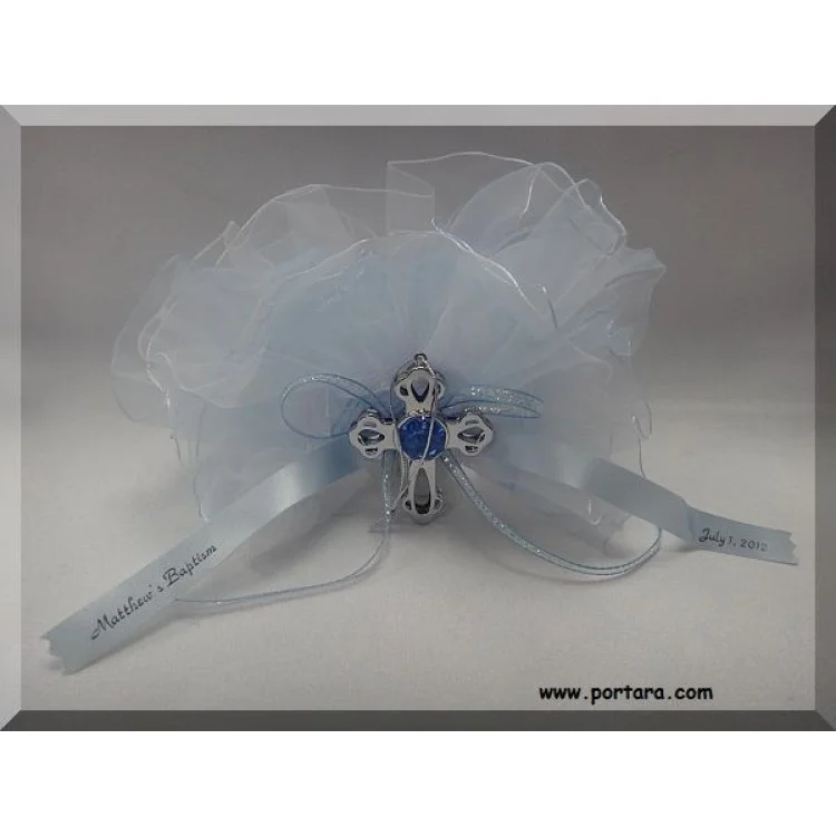 Bomboniere Favor with Silver Cross Hanging Ornament ~ Unisex - Image 2