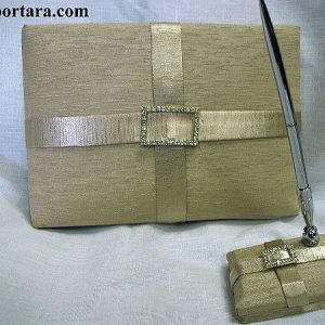 Faux Silk Taupe Guest Book and Pen Set