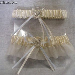 Ivory Silver Thread Butterfly Garter Set