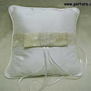 Ivory Silk Ring Pillow with Embroidered Gold Band