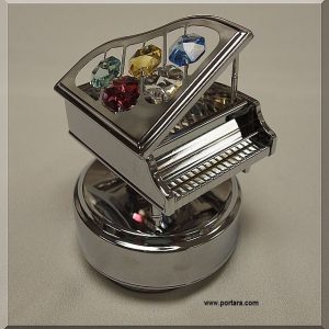 Large Piano Chrome Plated with Austrian Crystals Music Box Gift Favor