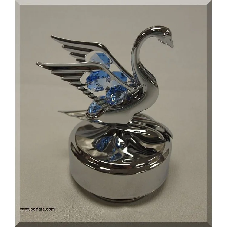 Large Swan with Austrian Crystals Chrome Plated Music Box Gift Favor - Image 2