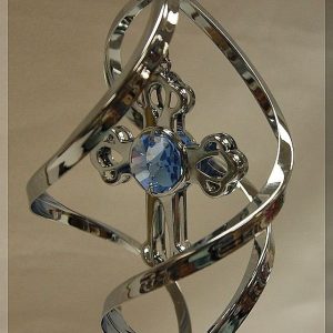 Chrome Plated Cross with Austrian Crystals Spiral Hanging Ornament