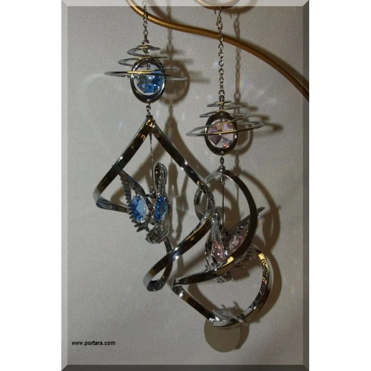 Swan with Austrian Crystals Chrome Plated Spiral Hanging Ornament - Image 6