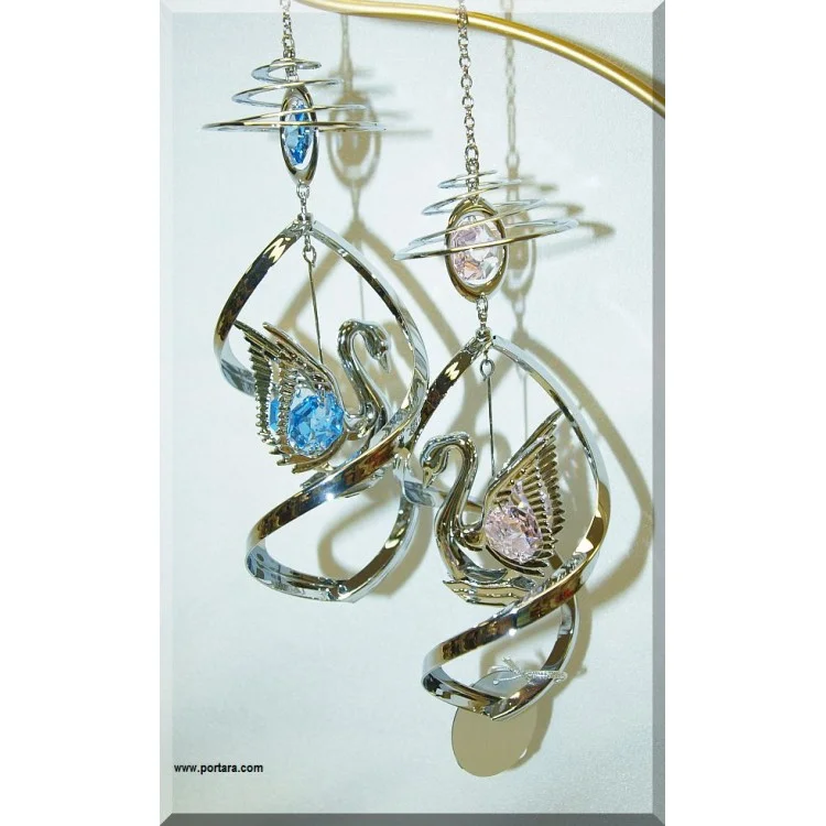 Swan with Austrian Crystals Chrome Plated Spiral Hanging Ornament - Image 5