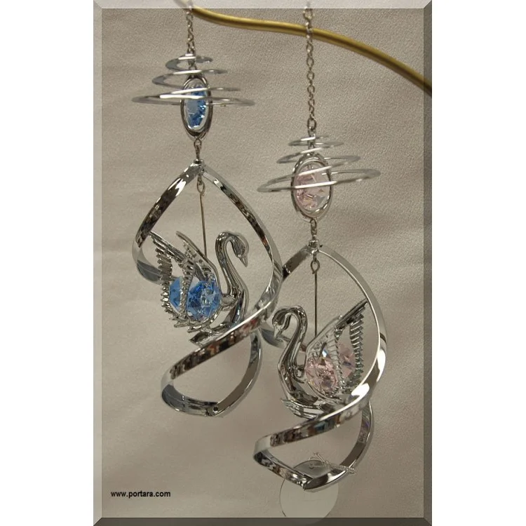 Swan with Austrian Crystals Chrome Plated Spiral Hanging Ornament - Image 4