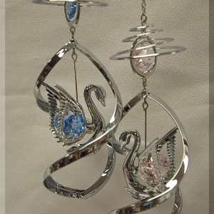 Swan with Austrian Crystals Chrome Plated Spiral Hanging Ornament