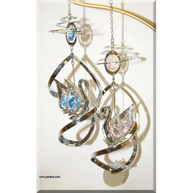 Swan with Austrian Crystals Chrome Plated Spiral Hanging Ornament - Image 3