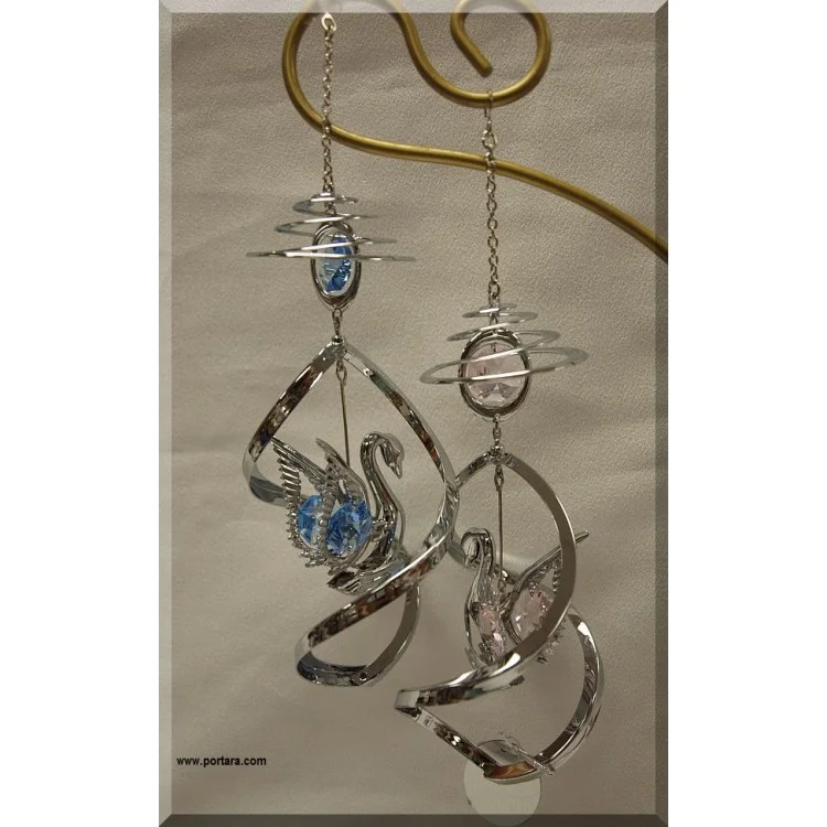 Swan with Austrian Crystals Chrome Plated Spiral Hanging Ornament - Image 2