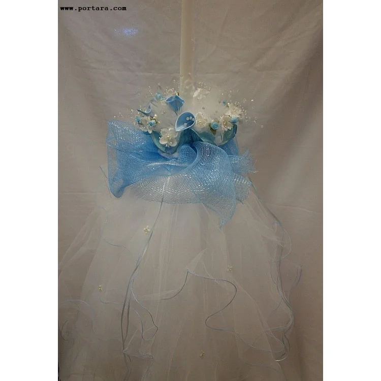 Silk Lilies with Color Christening Baptism Candle ~ Lambatha Vaftisi - Image 5