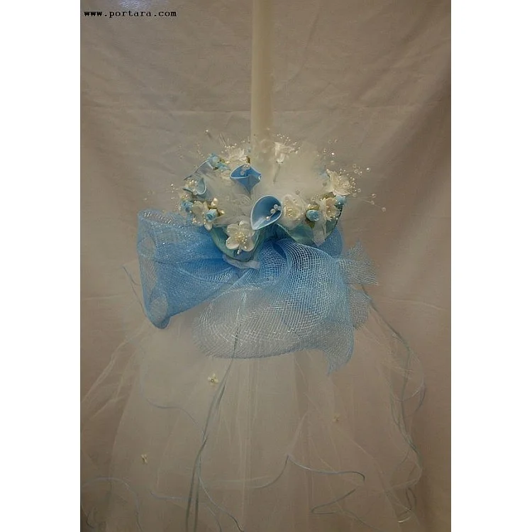 Silk Lilies with Color Christening Baptism Candle ~ Lambatha Vaftisi - Image 4