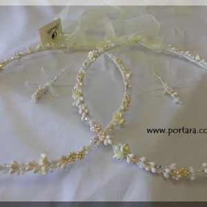Royal Roses and Pearl Ivory accents Wedding Crowns with Crystals ~ Stephana