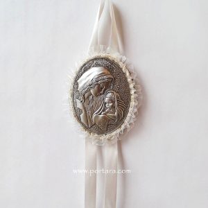 Virgin Mary Hanging Crib Icon in Cream Color