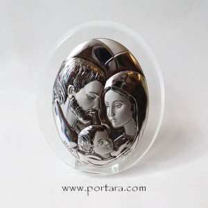 Holly Family Silver Plated on a Crystal Oval Frame Icon Gift Idea