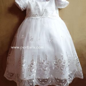 Stunning Off White Hand Embroidery Lace Baby Girl Christening Long Dress