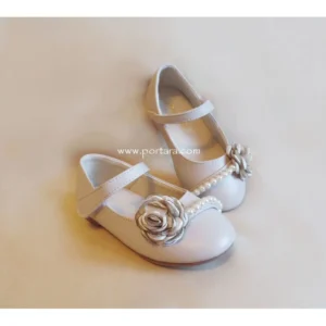Champagne Color Girl's Shoes with a Satin Flower and Pearls