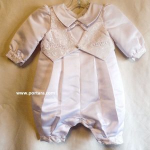 White Baby Boy Christening One Piece Outfit